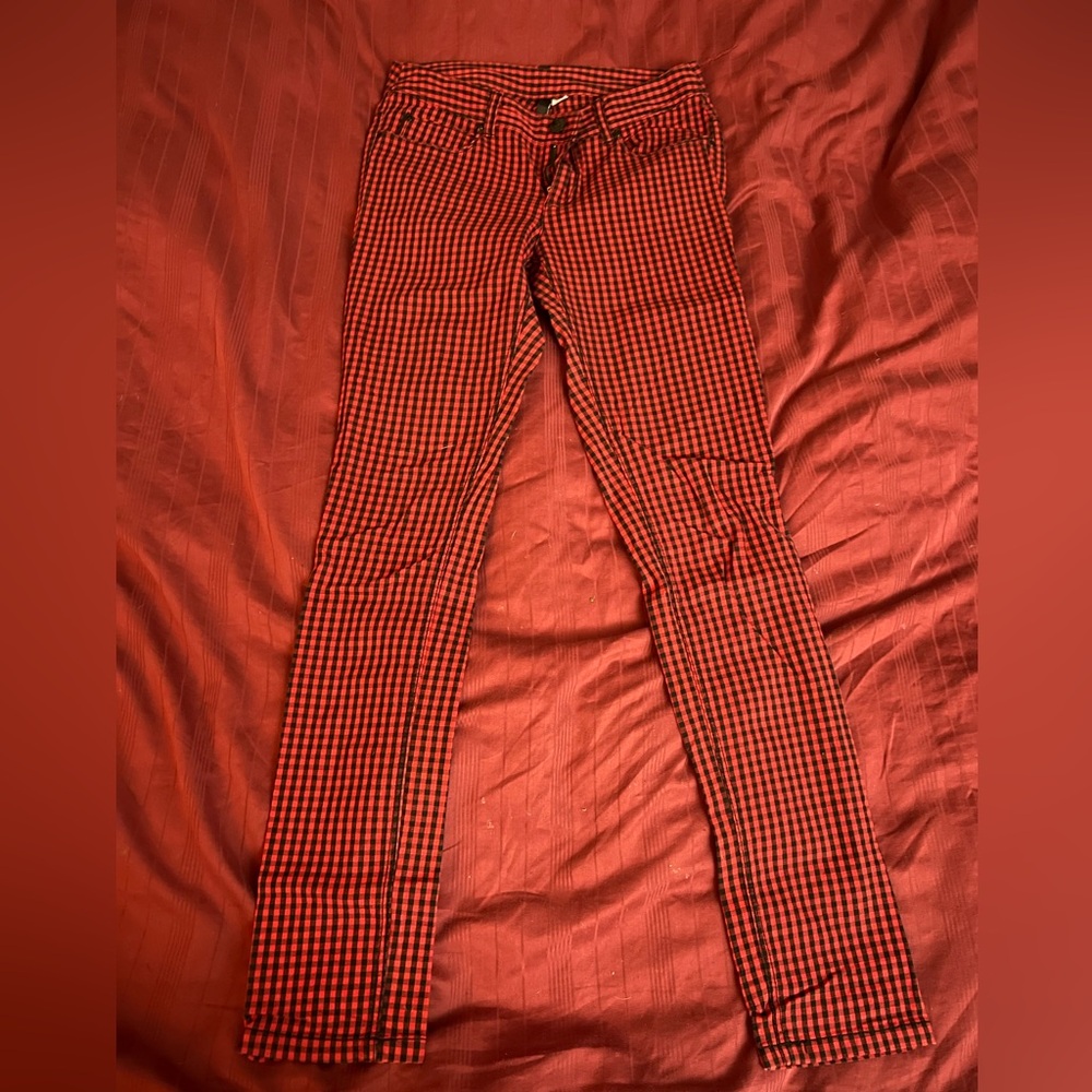 Red & black stretchy checkered H&M pants